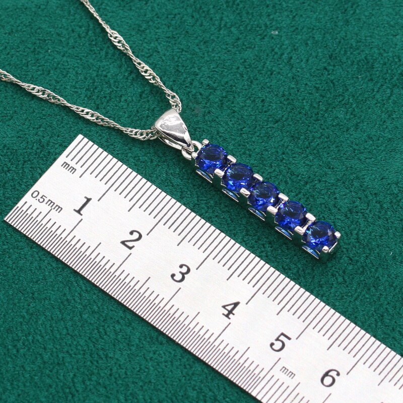 Dubai Bruiloft Zilveren Kleur Sieraden Set Voor Vrouwen Royal Blue Zirkoon Armband Lange Oorbellen Ketting Hanger Christmas