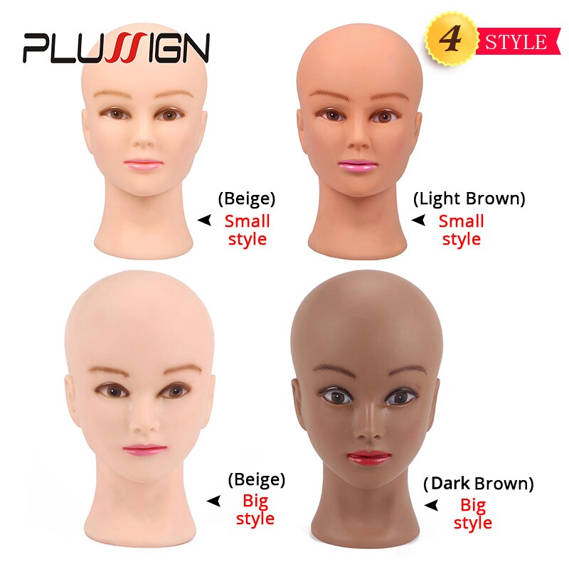 Plussign Female Mannequin Head Bald With Table Clamp Manikin Head For Wig Making Hat Display Makeup Practice 19-21"