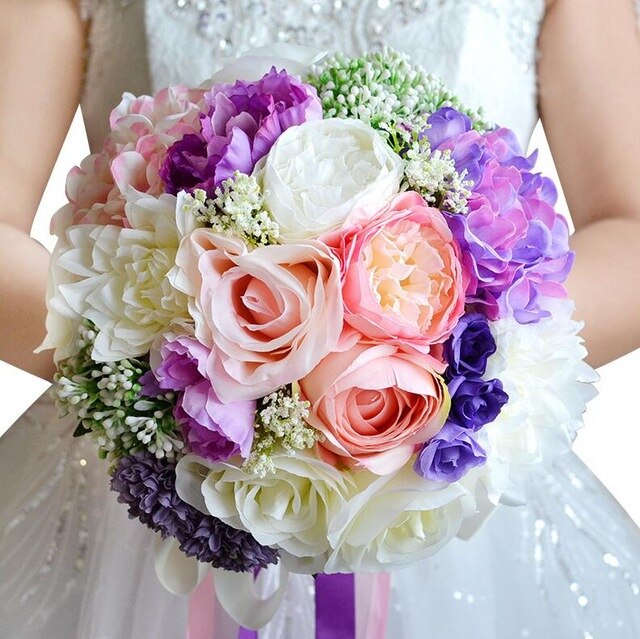 JaneVini Romantische Bruiloft Bloemen Bruidsboeketten Kunstzijde Rose Peony Bruid Bloemen Vrouwen Bruiloft Broche Accessoires: Default Title