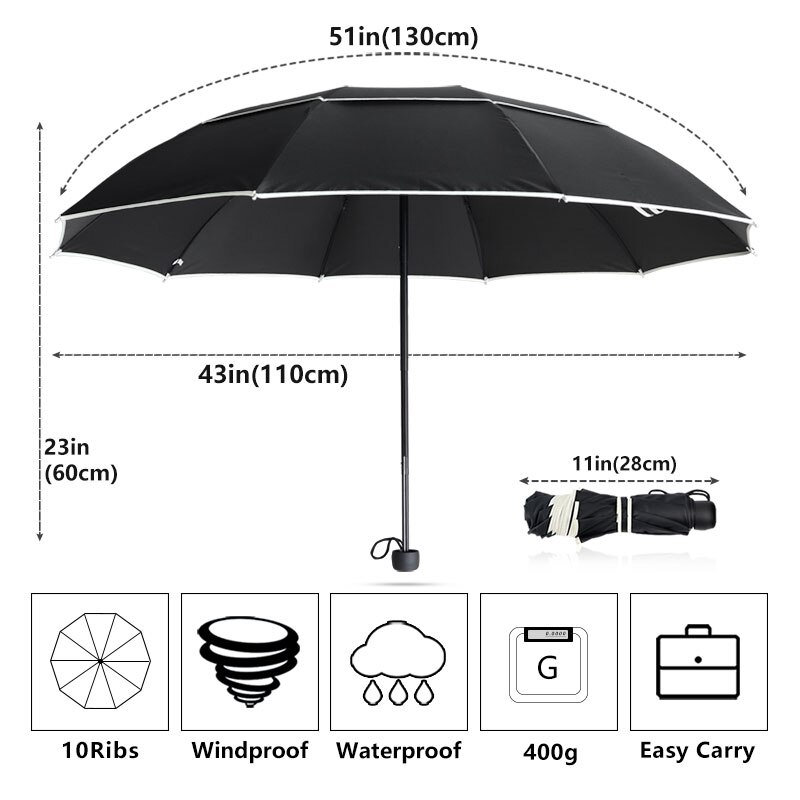 Paraguas grande plegable resistente al viento 3, paraguas grande de lujo para hombre y mujer con diez huesos, paraguas de negocios para hombres, lluvia, mujeres, Parasol de