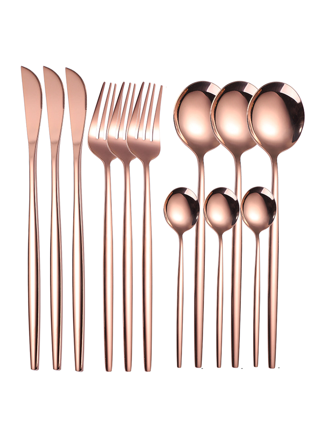 12pc Thin stainless steel cutlery set Portugal steak knife and fork dessert spoon coffee spoon: Brown