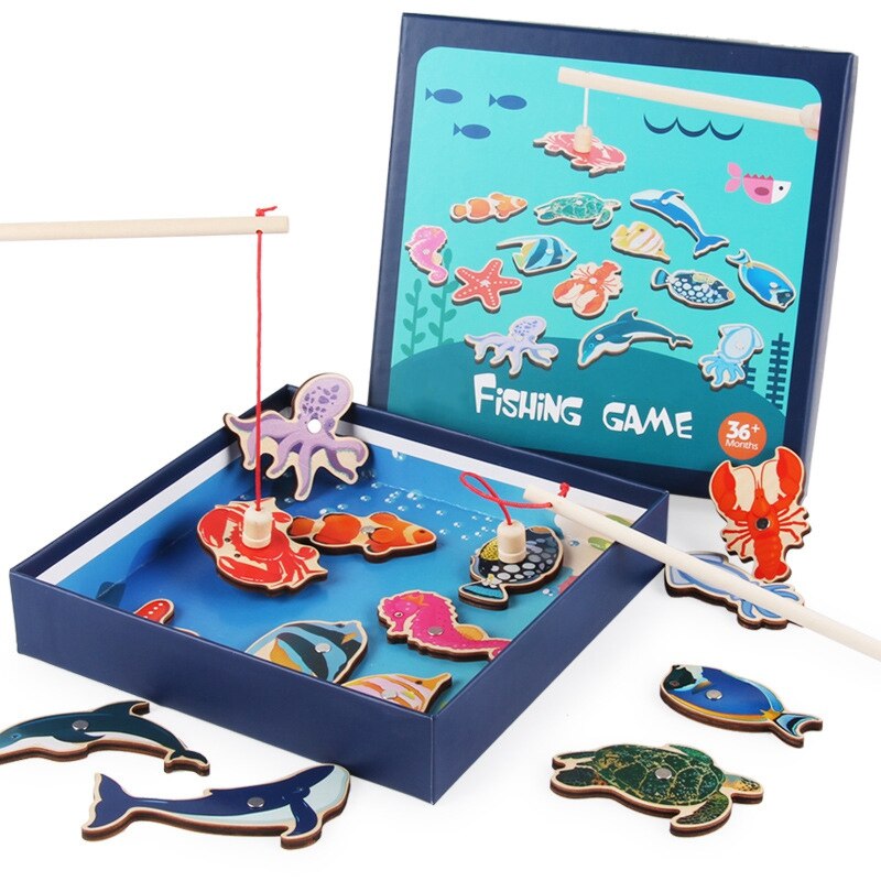 Vissen Spel Houten Marine Dier Vissen Speelgoed Magnetische Fishing Game Toy Houten Marine Dier Vissen Speelgoed Voor Kinderen