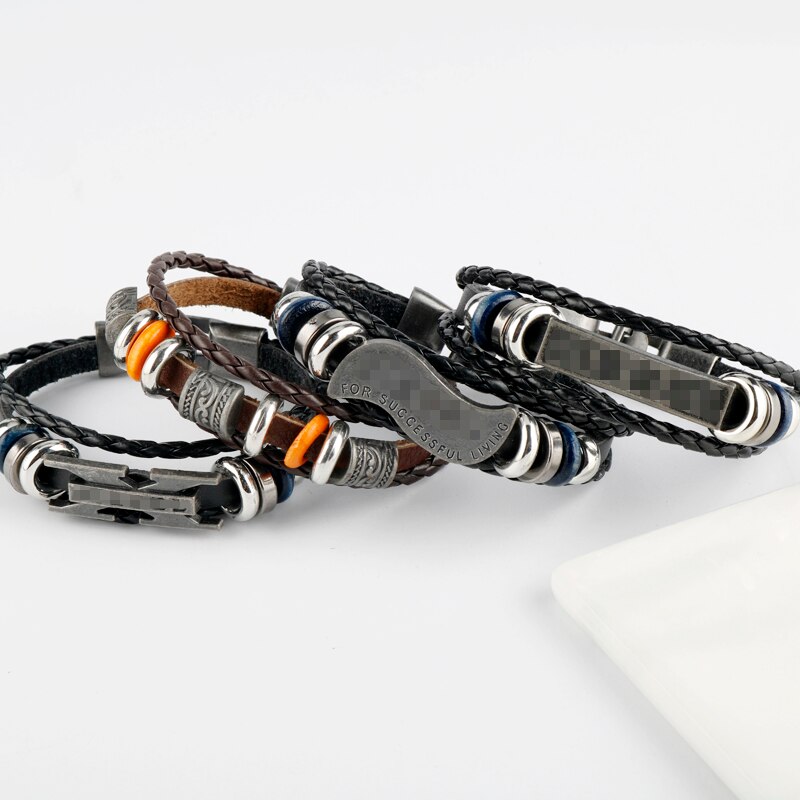 Punk Handgemaakte Multi Layer Lederen Armband Touw Wrap Armbanden Mannelijke Jewlery Mannen Armbanden Vintage Lederen Armband