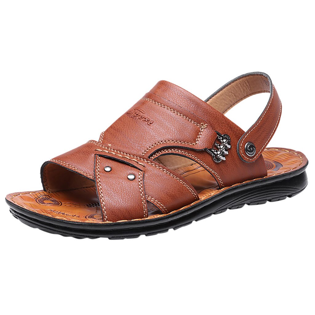 Open Toe Men's Wild Slippers Round Head Anti-Slip Sandals Wear Comfortable Male Casual Sandal Heel Buckle Strap sapato masculino: Brown / 40