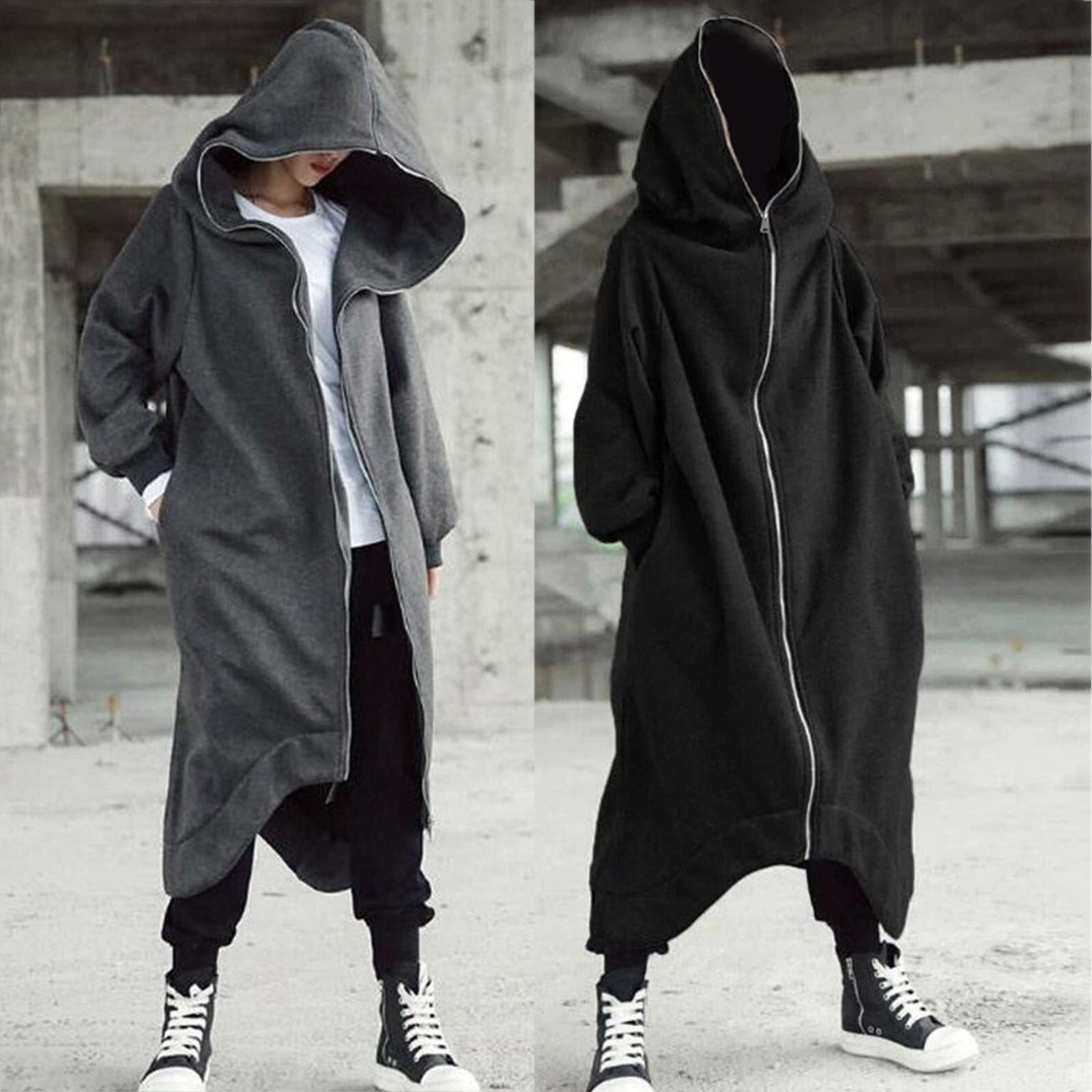 Unisex Long Sleeve Hooded Nazgul Long Coat Zipper Closure Fleece Lined Long Hoodie PUZ777