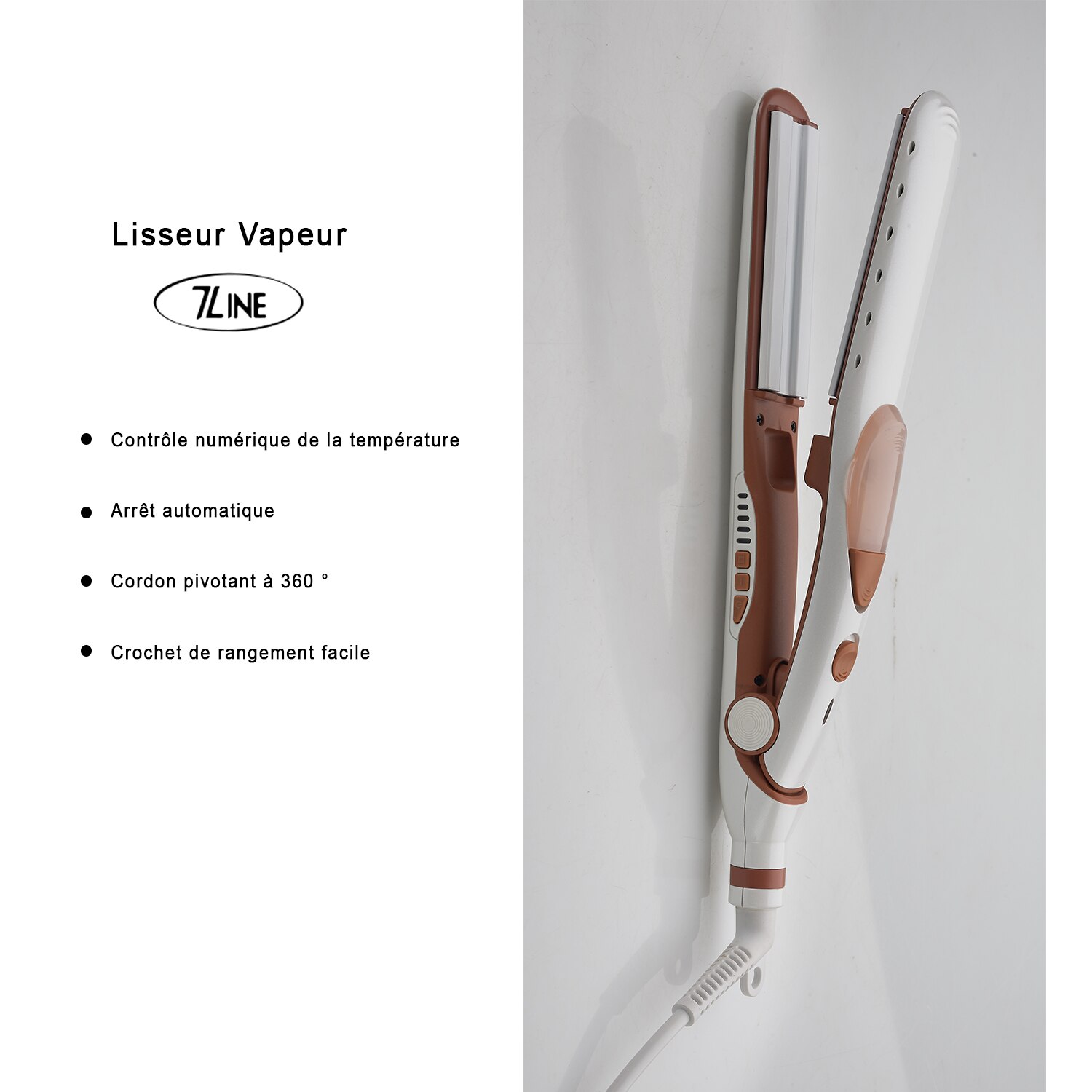 Lisseur Vapeur - 7 line - Contrôle numérique - de 120 °C à 200 °C - cordon pivotant à 360 °