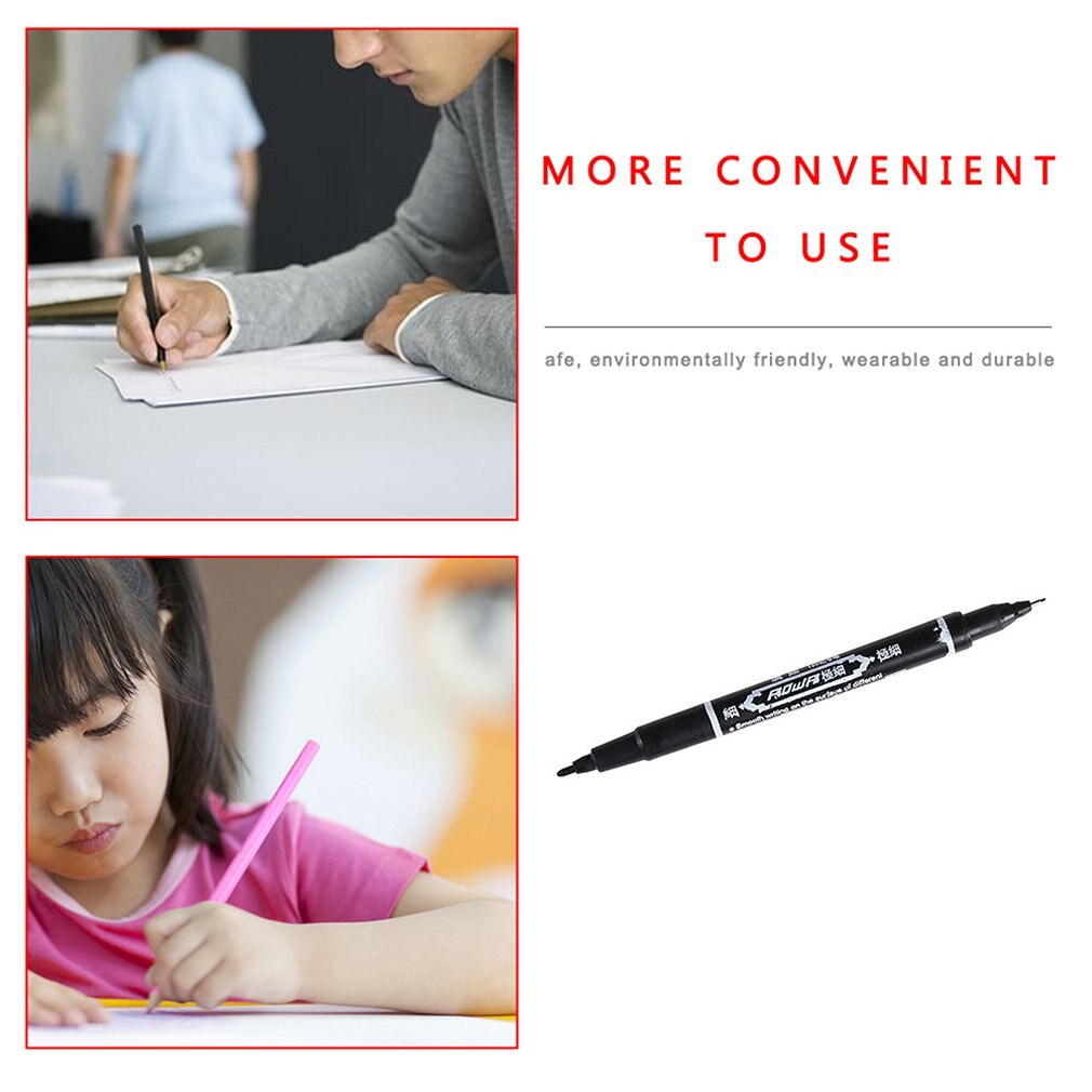 Black Ultra-fine Double-end Marker Pen Small-end Pen Water-based For Hook Line Pen Practical Stationery