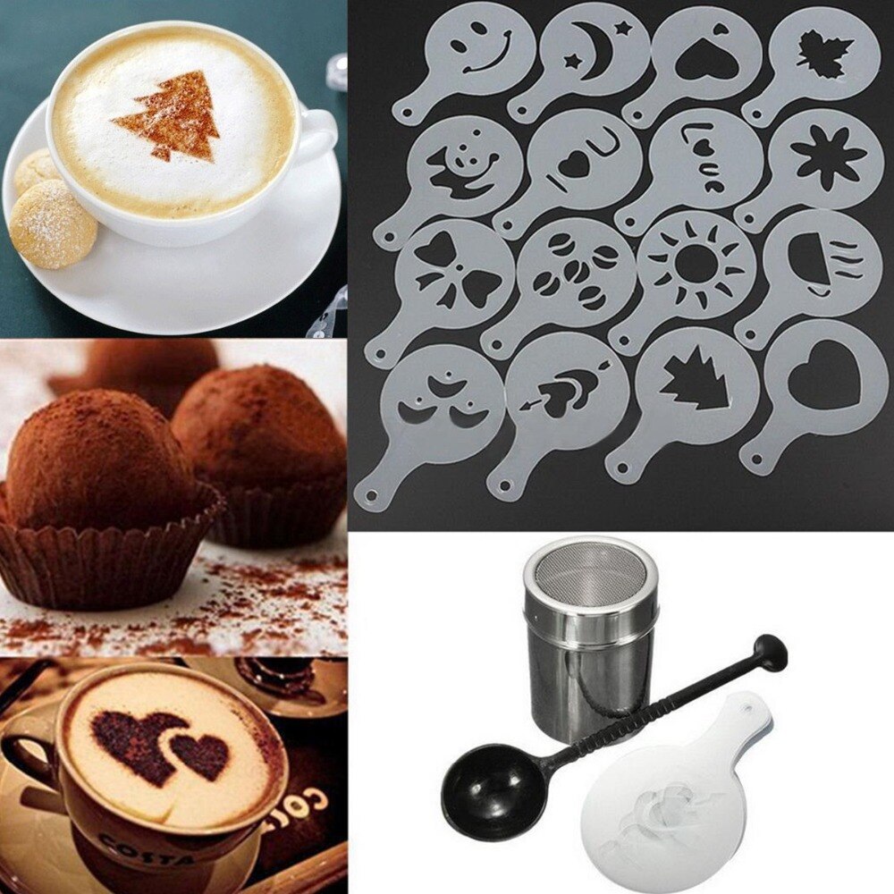 16 Stks/set Rvs Cafe Schuim Spuiten Template Barista Stencils Decoratie Tool Garland Mold Koffie Afdrukken Bloem Model