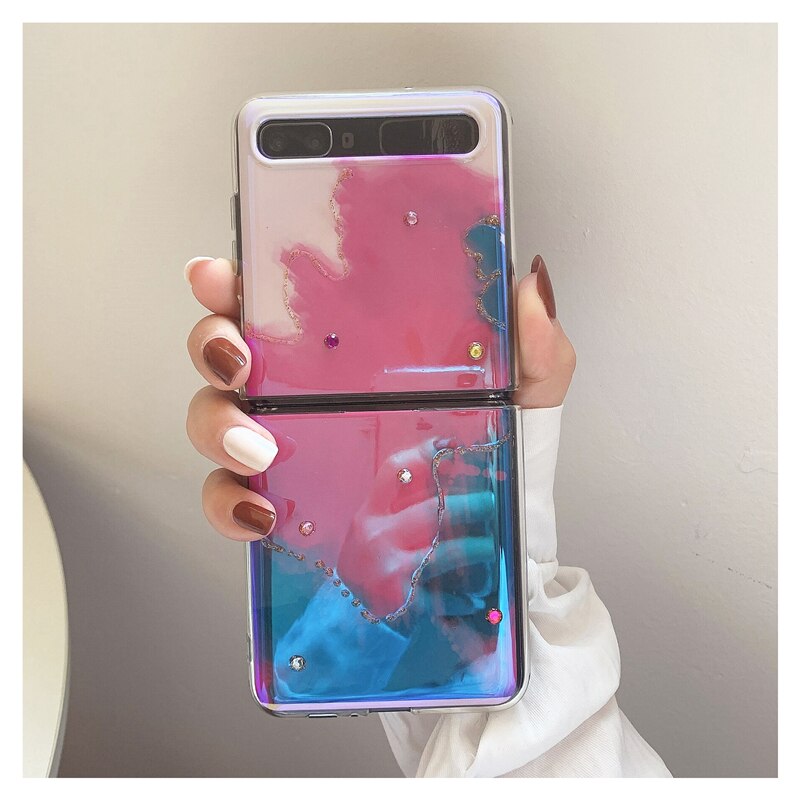 Classic Phone Case for Samsung Zflip 5g Cover Rendering Watercolor Rhinestone Case for Galaxy Z Flip 5G Case Capa Bumper: A