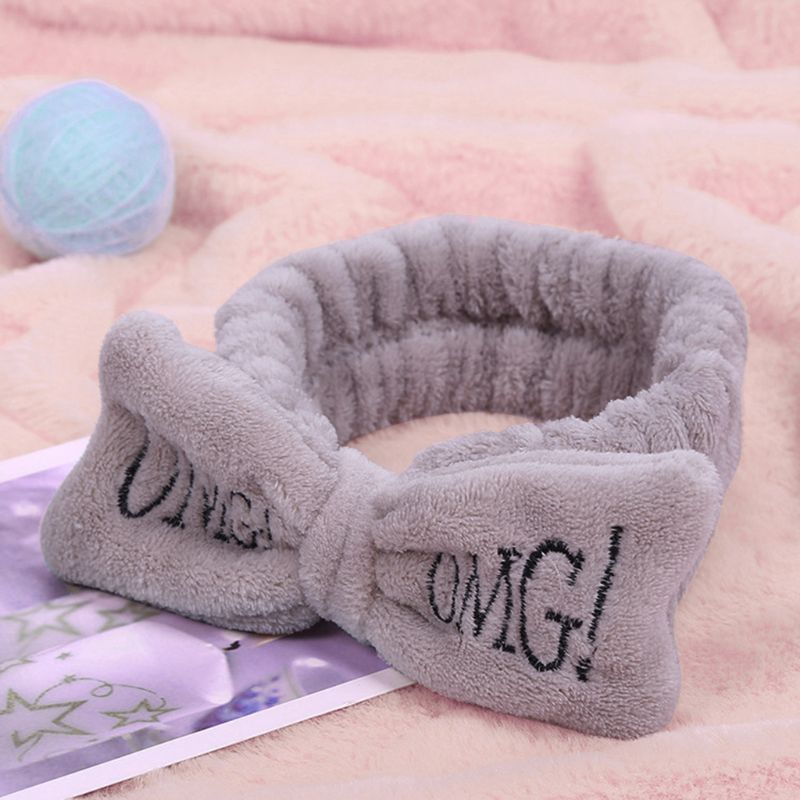 Vrouwen Meisjes Spa Brede Hoofdband Leuke Strik Omg Brieven Geborduurde Haarband Elastische Make Flanel Tulband Snoep Kleur Handdoek
