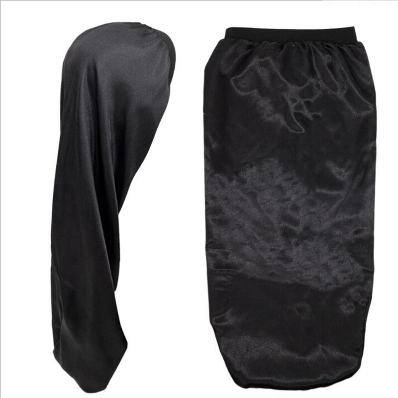Afrikaanse vrouwelijke zijden tulband hoofddoek lange mutsen voor vrouwen slaapmuts satijnen print haar muts vlecht slouchy hoed tb -83b: Zwart