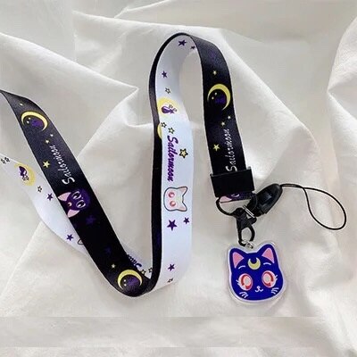 Cute lanyard for keys USB ID Pass Card Name Badge Holder Gym DIY Hang Rope Lariat Phone neck Strap Keycord Neckband Bag Pendant: Purple cat