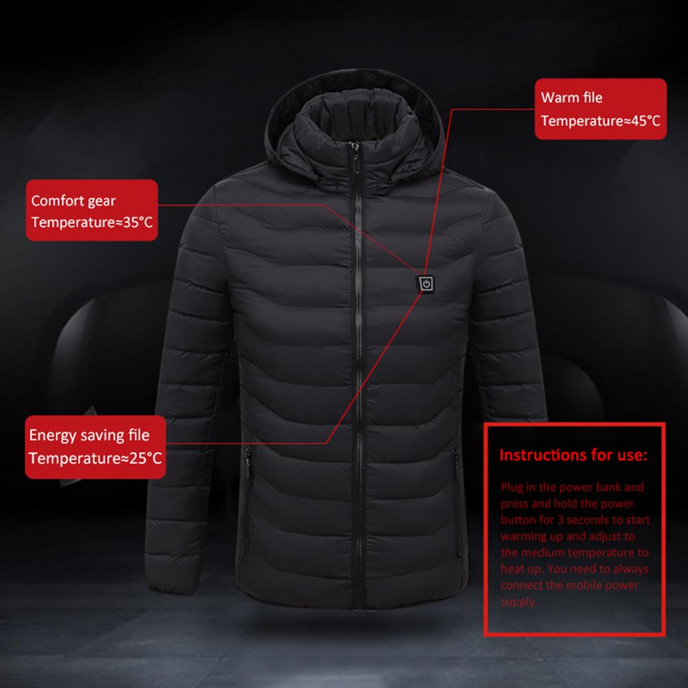 Chaqueta de calefacción eléctrica por USB para invierno, abrigo de calefacción inteligente de 8 zonas, impermeable, 3 niveles de temperatura, calefacción por infrarrojos