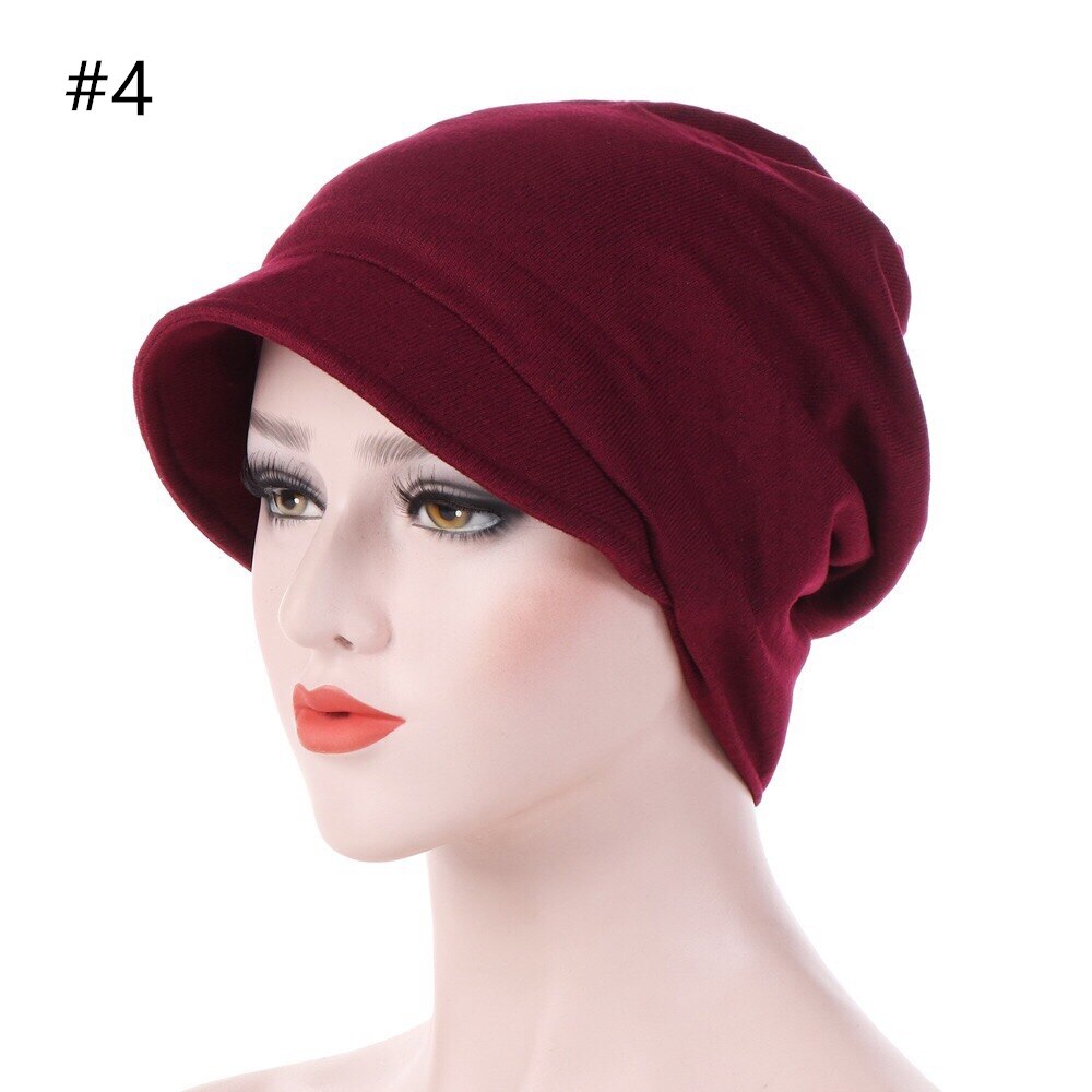 1 pcs Women warm hats solid soft 6 Colors Cotton Caps with brim: 4