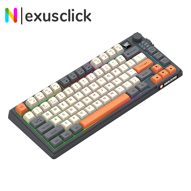 Bezprzewodowy zestaw klawiatur Nexusclick K920 z ekranem Klawiatura do gier Bluetooth Podwójne połączenie Trybowe łączenie wielu urządzeń, ergonomiczne: Srebrny