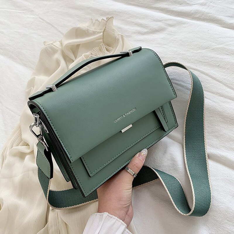 Women's Pu Leather Shoulder Bags With Wide Strap Casual Flap Handbag And Purse Cross Body