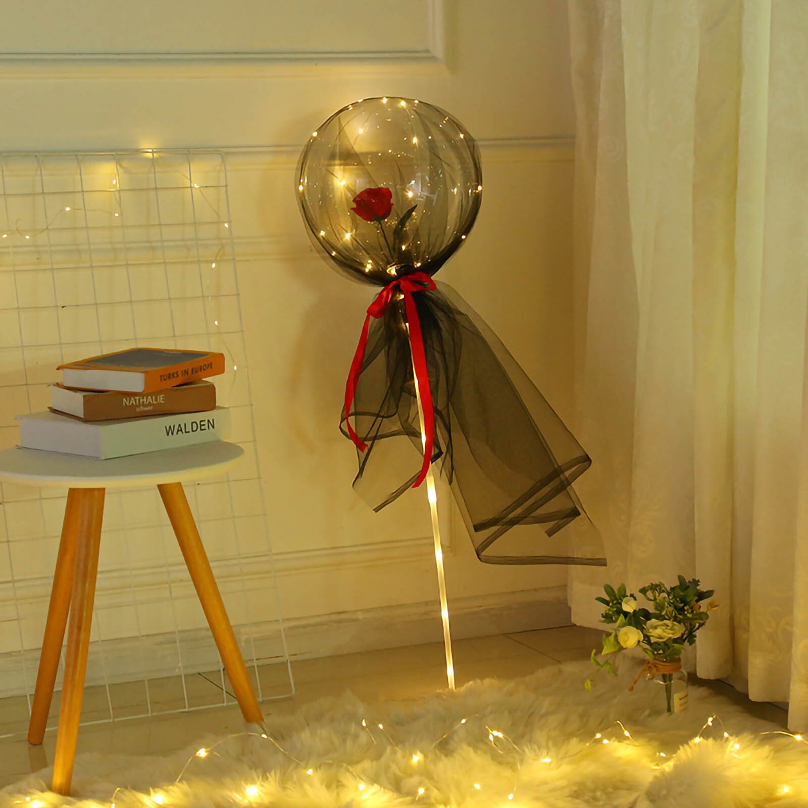 Luz Led con globos de rosas Decoración de cumpleaños y boda, bolas de flores transparentes, globo luminoso Led, ramo de rosas #41