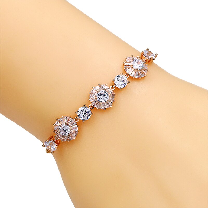 WEIMANJINGDIAN Factory Directly Rose Gold Color Plated Flower Cubic Zirconia Crystal Adjustable Bracelets for Women