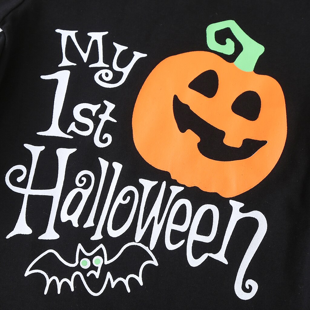 Kostium na Halloween maluch chłopcy niemowlę dziewczyny czarny romper kombinezony dla niemowląt śliczne z rękawem typu nietoperz rękaw dyni nadrukowany wzór ubrania
