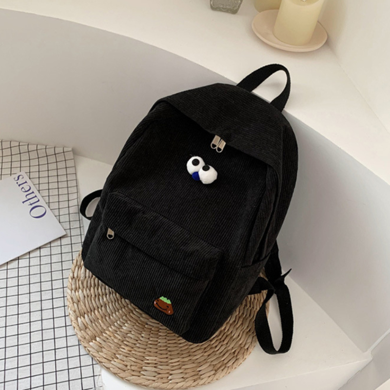 Corduroy Backpacks School Student Teen Girls Schoolbag High Large Capacity College Bookbag Classic Women Preppy Style: Black