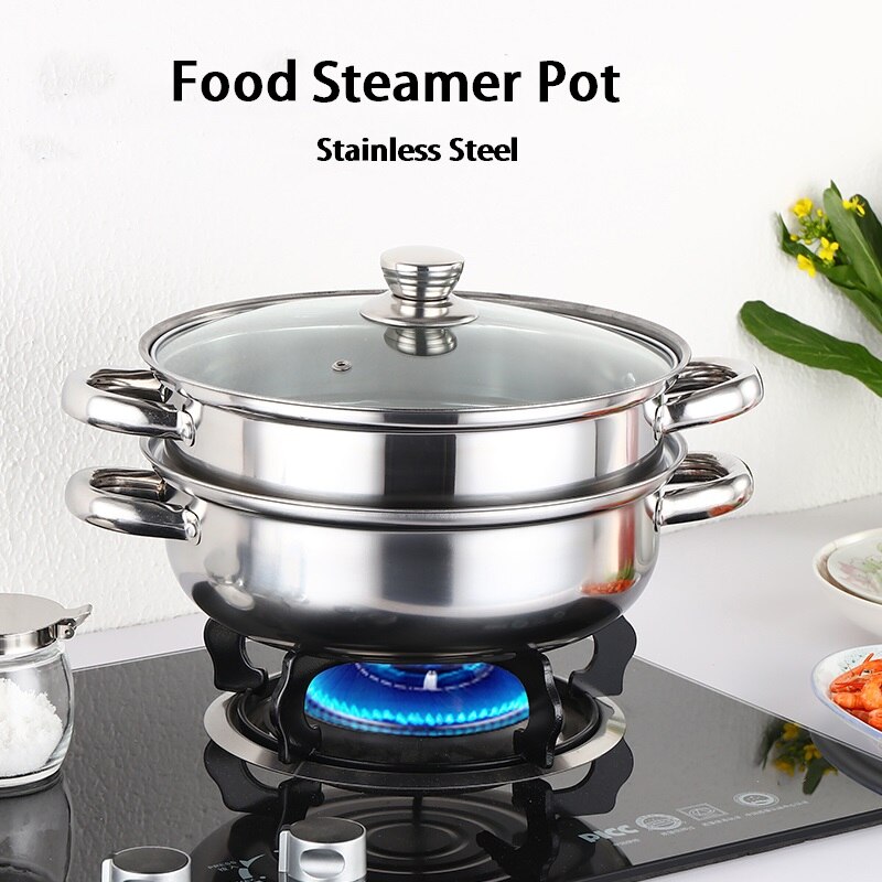 2 lagen Voedsel Steamer Kookpot Heater Rvs Hotpot Keuken Soeppan 28cm Grote Anti-aanbak Pan Voor Gas Inductie fornuis