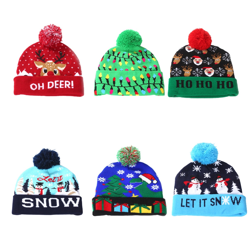 Led julehue sweater strik beanie julelys strikket hue jul til børn julepynt