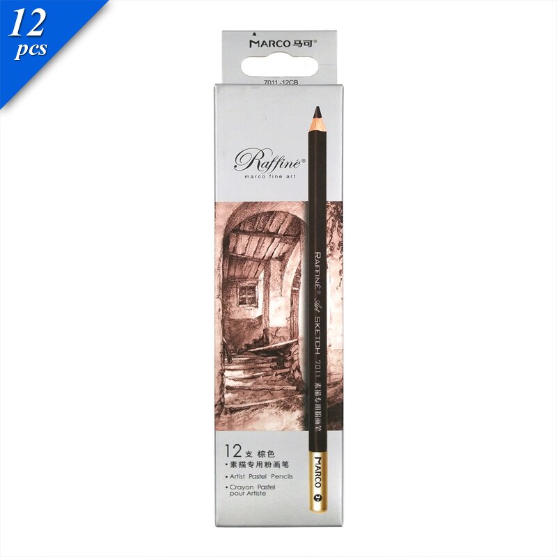 Marco Raffine Sketch Drawing Pencils Set 9B 8B 7B 6B 5B 4B 3B 2B B HB H 2H 3H Standard Pencil for Sketching Office School: 12pcs Brawn