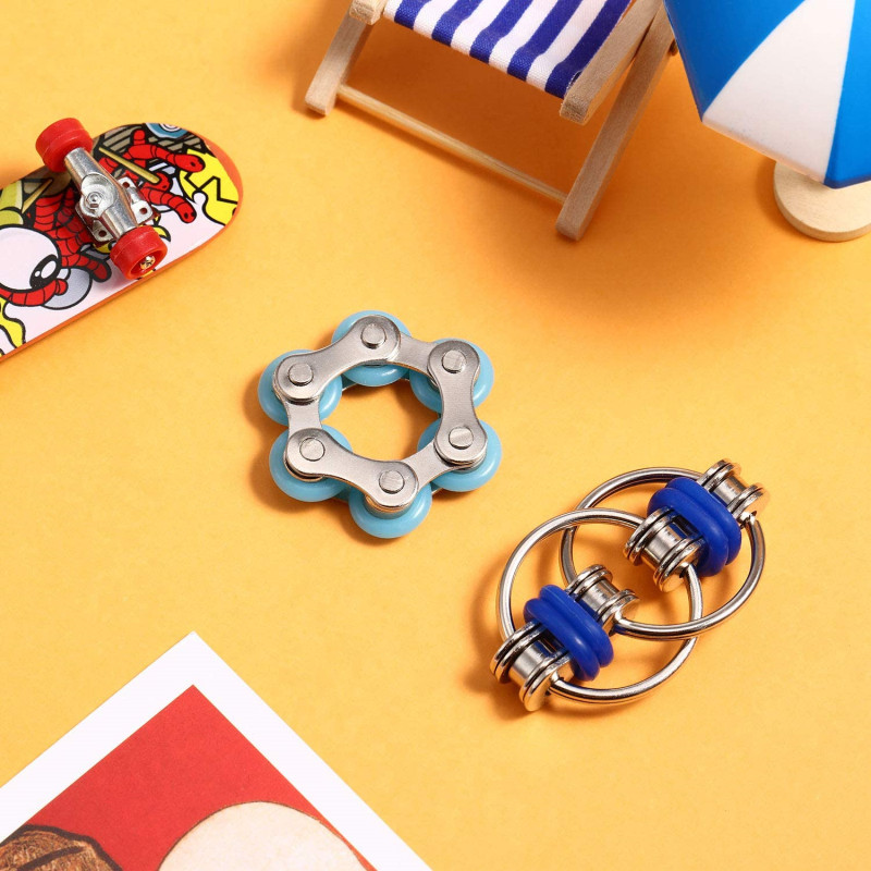 Bike Chain Fidget Toys Set - Six Roller Chain & Key Flippy Chain Novelty Stress Relief Toys for Pressure Relief Autism ADHD ADD