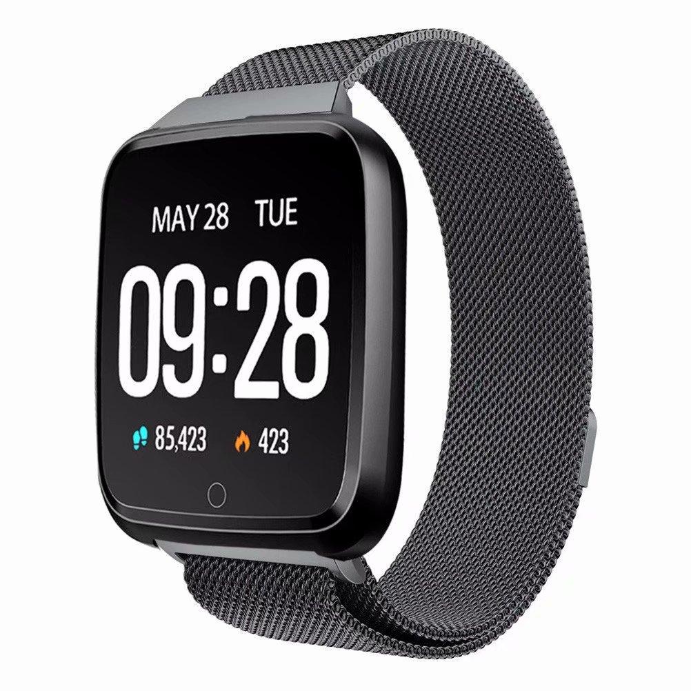 Großen Bildschirm Clever Uhr IP67 Wasserdichte 1,3 Zoll Gesundheit Überwachung Android IOS Clever Band mit Edelstahl Armbinde Y7: Schwarz