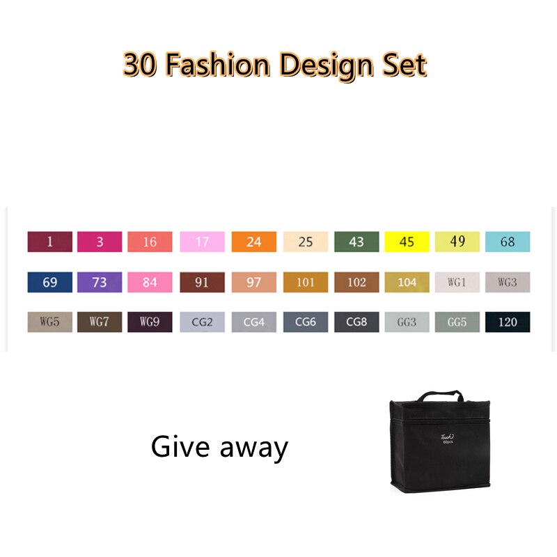 TOUCHNEW Markers Pen 168 colors Sketch Markers Alcohol Based Dual Head Brush Markers Pen For Drawing Manga Art Supplies Markers: 30 Fashion White