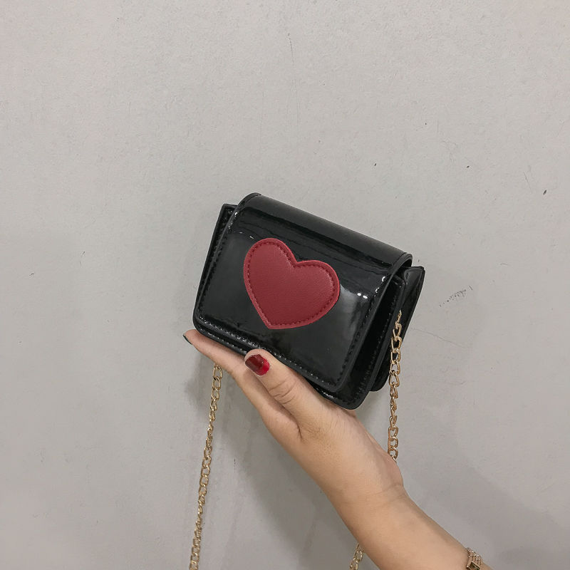 Ensfarvet hjertemønster firkantede kvinder messenger tasker vintage pu læder dame skuldertasker mini kvinde crossbody tasker: Sort