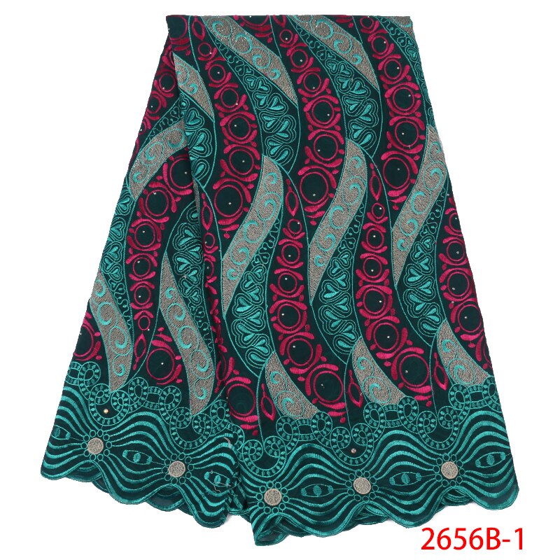 Latest African Cotton Lace Fabric Swiss Voile Lace in Switzerland Nigerian Laces with Stones KS2656B-3