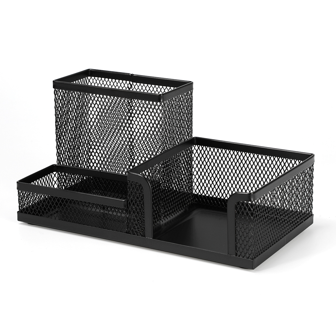 Mesh Desk Organizer Com Compartimento, Metal Office Storage Box, Suporte De Papelaria, Material De Escritório: Preto
