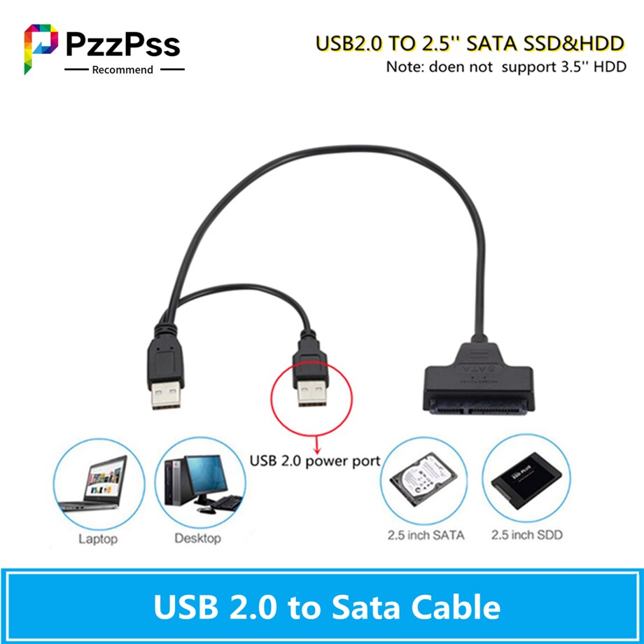 Pzzpss usb sata kabel usb 2.0 to 2.5 tommer hdd 7+15 pin sata harddisk kabel adapter til sata ssd &amp; hdd til bærbar computer