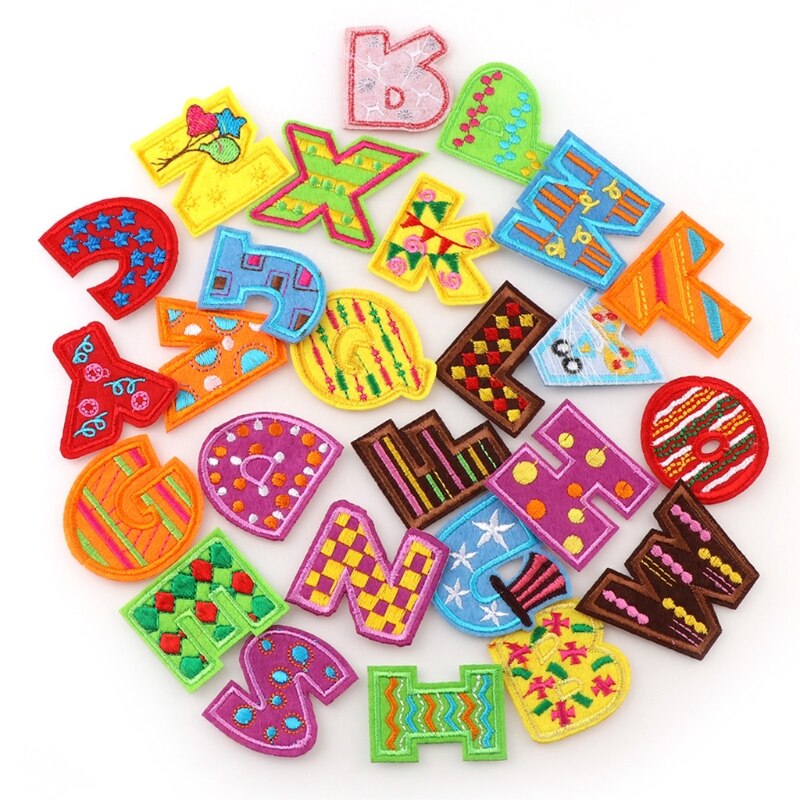 26 PCS Iron on Colorful Letters Patches Applique Sew on Patches Colourful Letter A-Z Patch Alphabet Embroidered Patches DIY