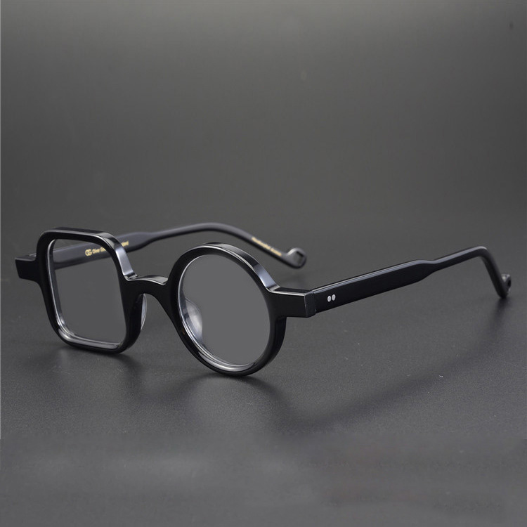 Gafas de lectura de acetato asimétricas para hombre, lentes ópticas Retro de para presbicia, dioptrías + 50 ~ + 300, R49307: Negro / +300