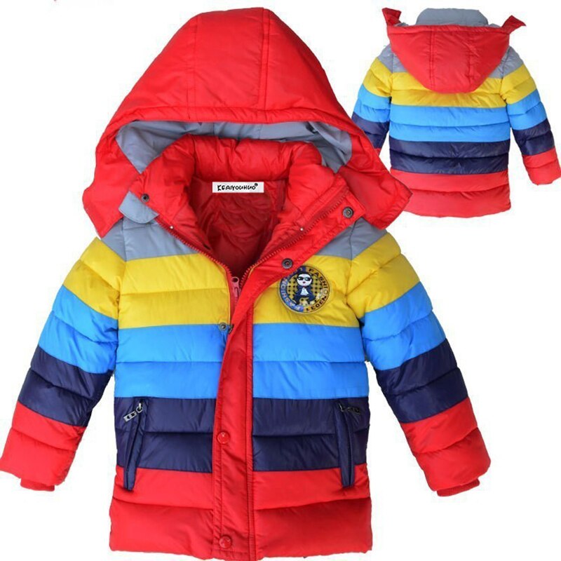 Stripe Winter Down Coat Down Cotton Thicken Winter Clothes Hooded Coat snowsuit Toddler Infant Overcoat Zipper Jacket