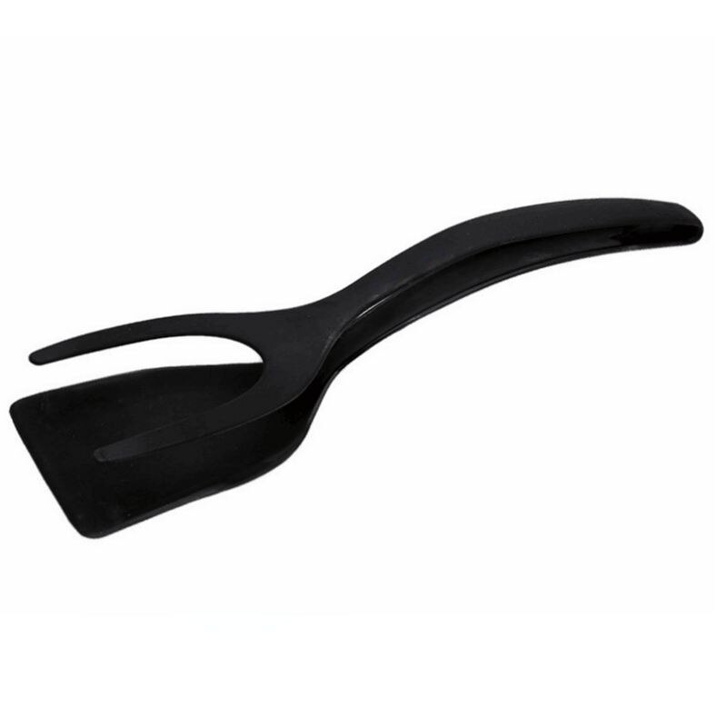 2 In 1 Grip Flip Tongs Egg Spatula Pancake Spatula Nylon Egg Toast Baked Steak Barbecue Tongs Kitchen BBQ Bread Utensil: 1pcs black