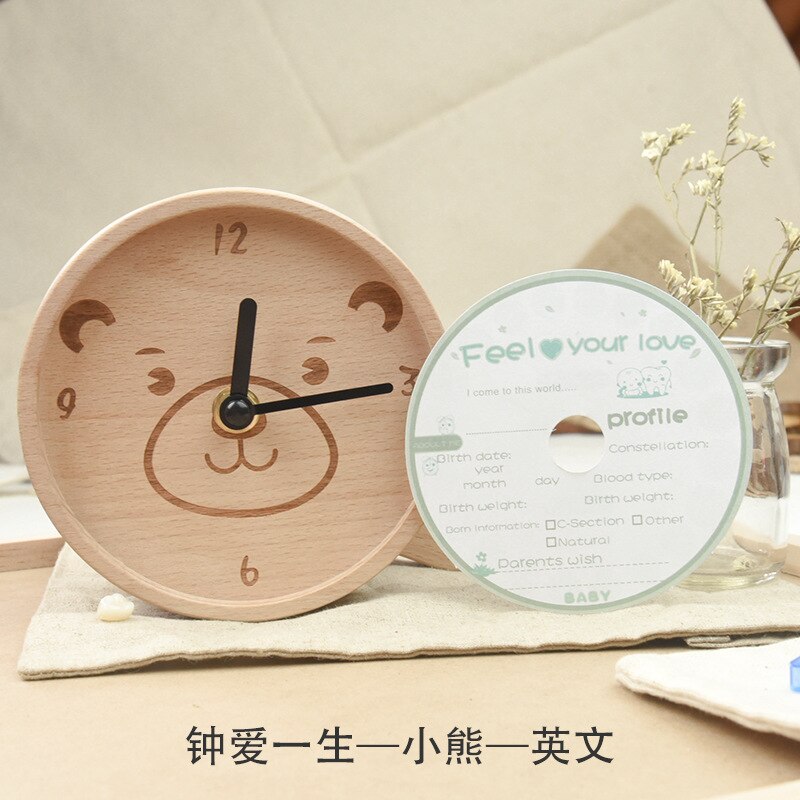Ya wu horloge en bois fille et garçon bébé Lanugo bébé dents boîte enfants anglais japonais foetus cheveux dents boîte de rangement: Bear English