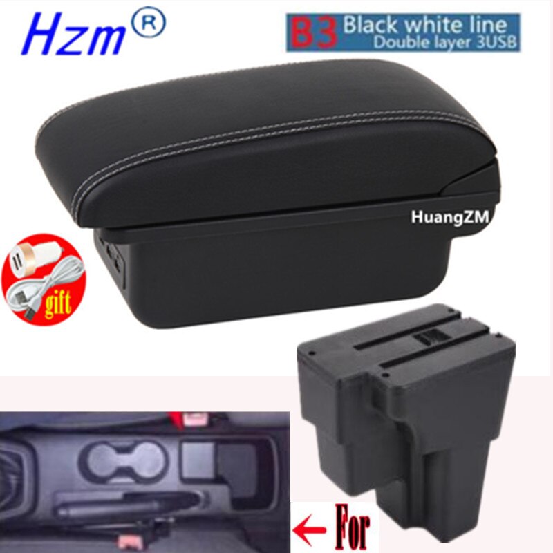 For KIA RIO Armrest For Europe South America Retrofit parts Car Armrest box Center Storage car accessories USB: B3 style white line