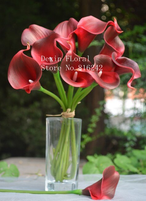 Calla Lilies Natural Real Touch Flowers Picasso Purple White Calla Lily For Wedding Bouquets Centerpieces: dark red