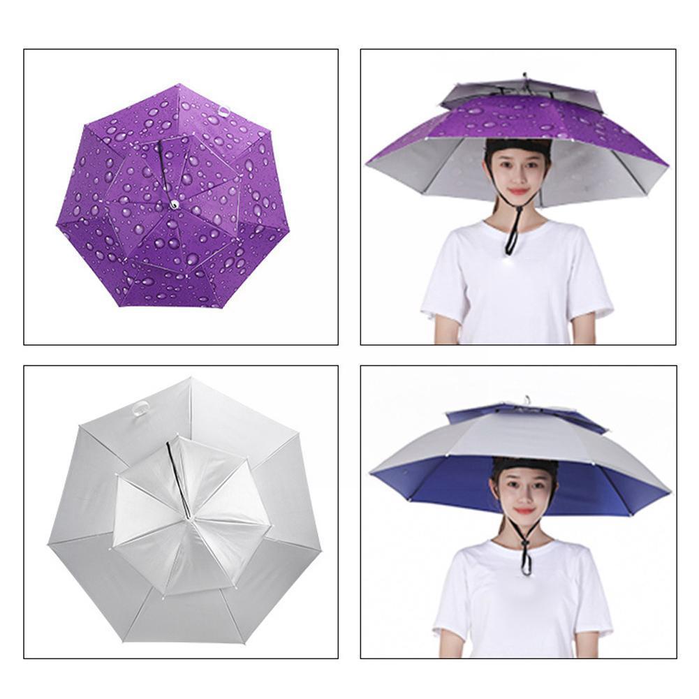 Plegable al aire libre cabeza sombrero paraguas Anti-lluvia Anti-UV pesca gorros para sombrillas de tapa de lluvia portátil equipo de playa impermeable H M9K7