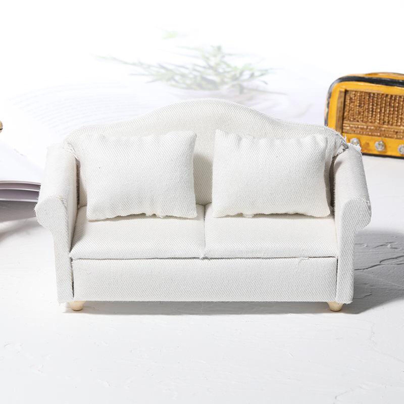 Miniature Dollhouse Sofa Chair - Dolls House Furniture - White Modern - 1/12 Scale