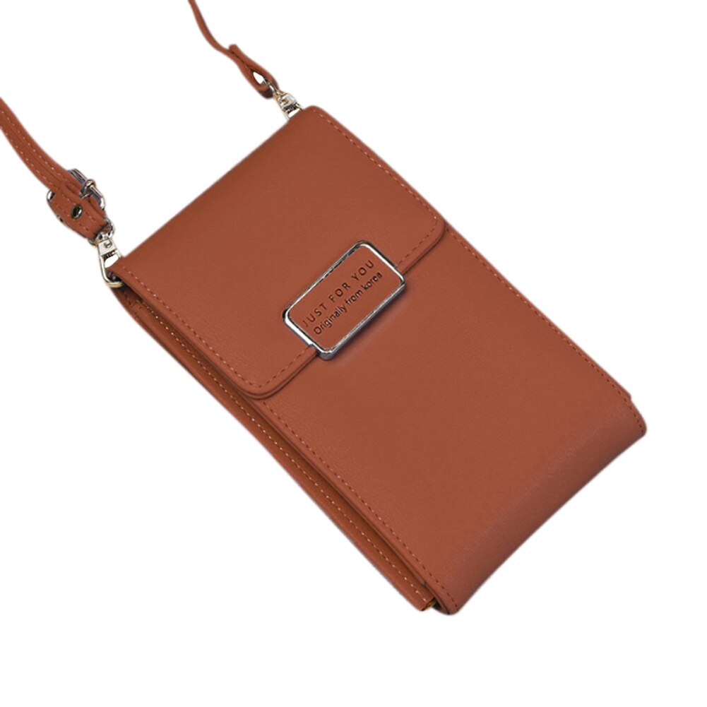 Väskor för kvinnor kvinnor pu crossbody mobiltelefon plånbok mini rektangel axelväska bolsa feminina carteras mujer: Brun