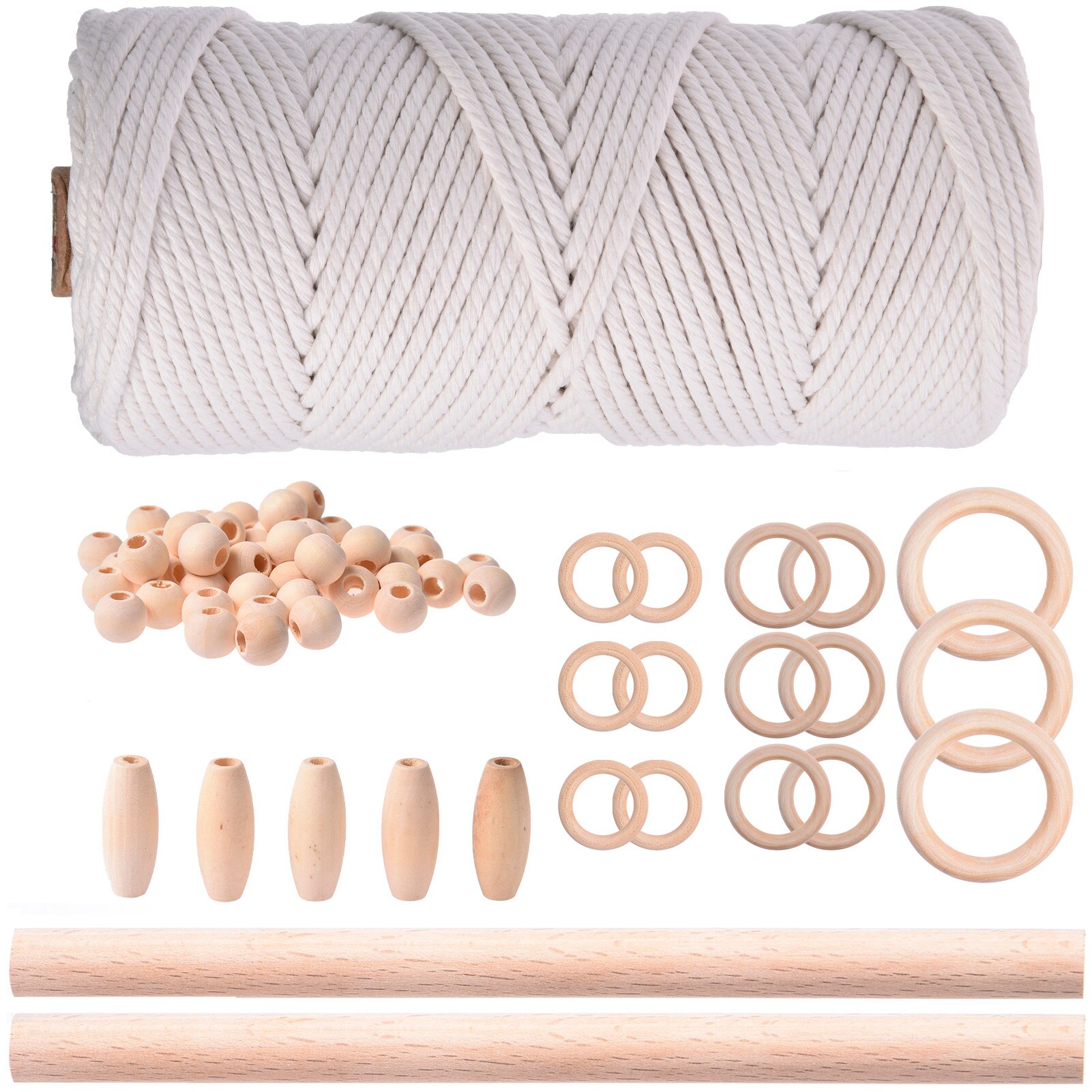 Macrame Kit - Macrame Benodigdheden Voor Volwassenen Beginners-Diy Macrame Starter Kit Met Houten Kralen Houten Ringen Houten Stokken voor H