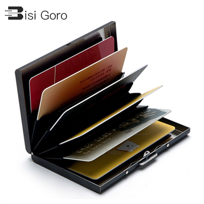 BISI GORO Black Wallets Metal ID Holders Unisex Box Business Multi Purses Silver Credit Card Holder