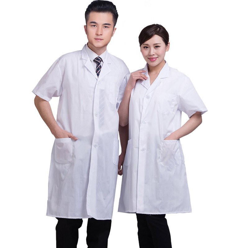 Summer Unisex White Lab Coat Short Sleeve Pockets Uniform Work Wear Doctor Nurse Clothing SWD889: XXXL