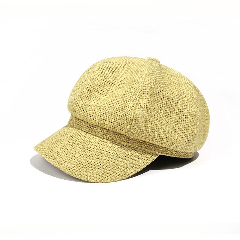 octagonal hat female beret autumn thin knit hat British retro Korean wild sunshade cap for women: MZ050-E-111-yellow