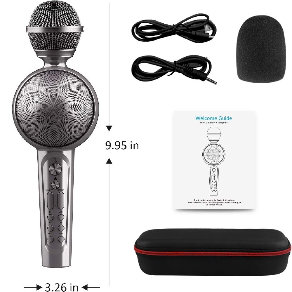 GOODAAA Bluetooth Karaoke Mikrofon für Telefon Drahtlose Tragbare Handheld Mic Lautsprecher mit LED-Licht Magie Sound Singen Maschine