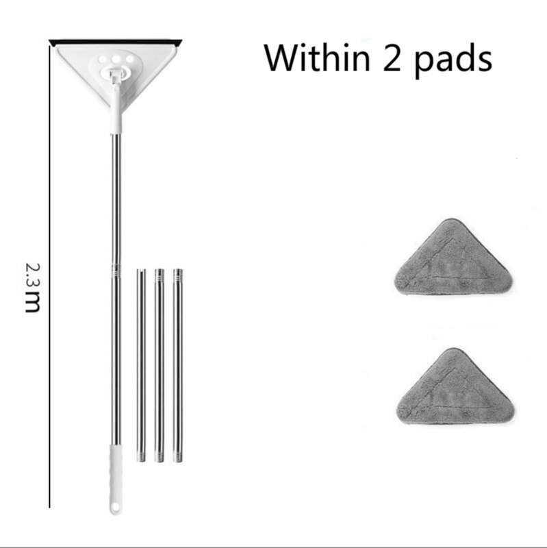 Driehoek Mop Voor Wassen Glazen Plafond Dust Cleaning Zuigmond Keuken Muur Platte Vloeren Windows Telescopische Ruitenwisser Borstel Huishouden: 2.3M within 2 pads